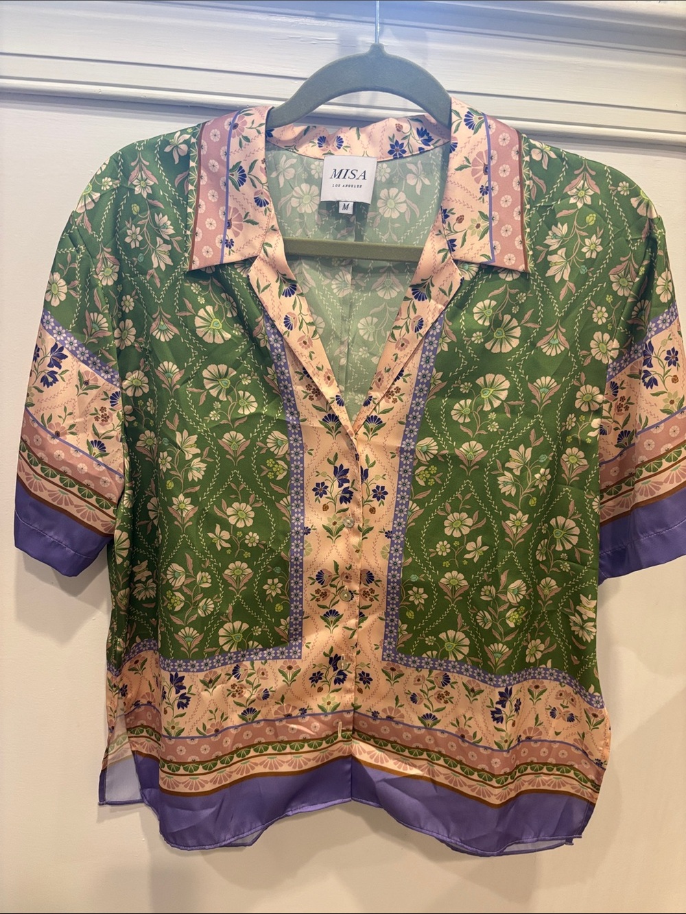 Misa Los Angeles Green and Purple Floral Button-Down Shirt